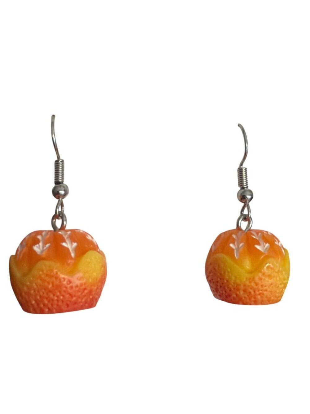 Orange Fruit Fun Dangle Earrings Silver Tone Hooks Textured 1.25" Lightweight